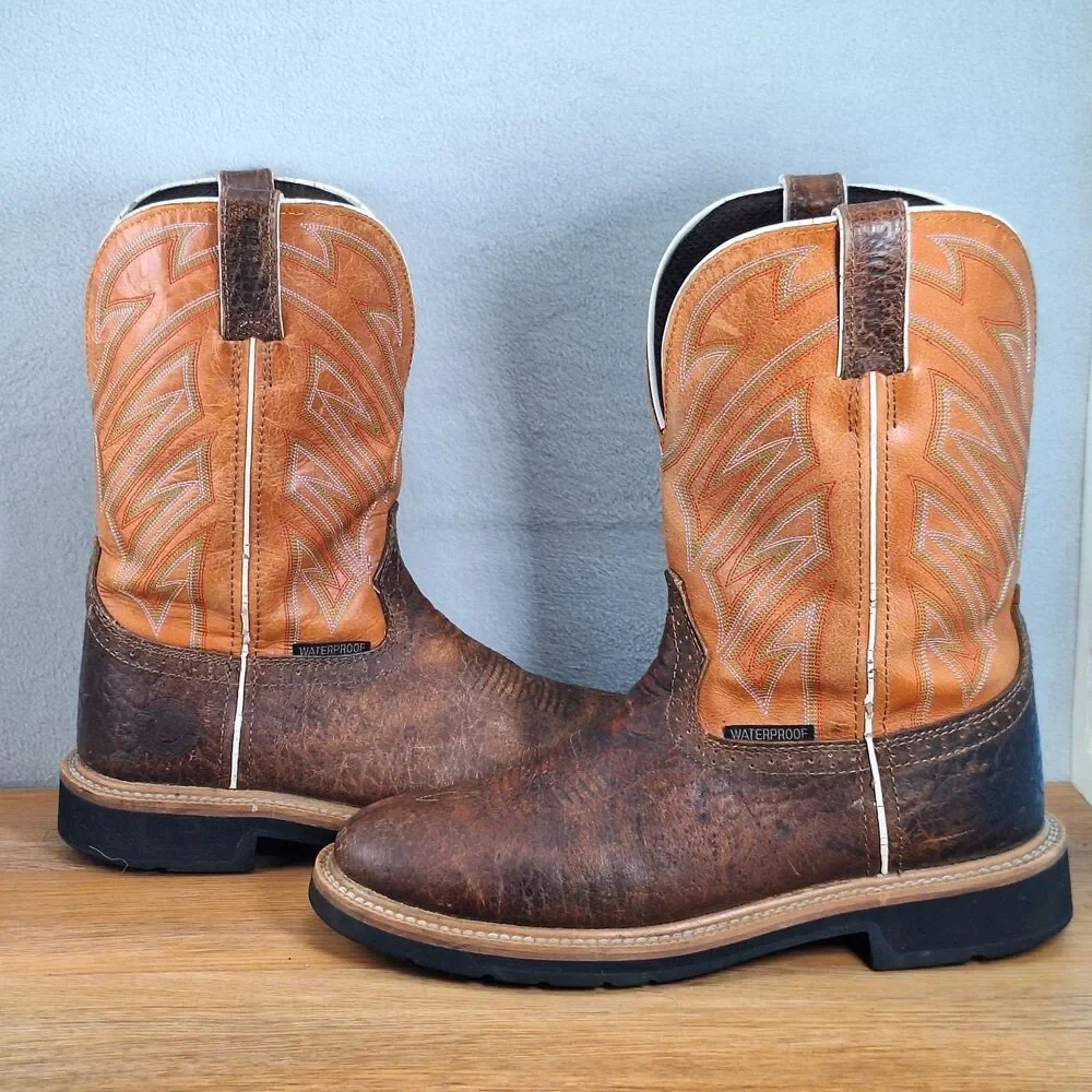 Justin Stampede Men's 10 D Waterproof Western Work Boots Dark Chestnut Leather
